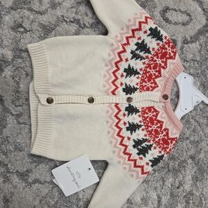 Starting Out Cream and Red Knit Cardigan